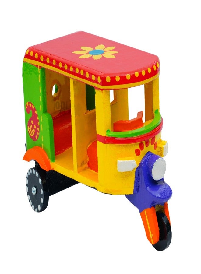 Toolart® Wooden Handcrafted Hand-Painted Auto Rickshaw Toy for Kids | Traditional Push & Pull Wooden Toy Showpiece | Best Birthday Return Gift (Small_Auto_Parent) (02r) - Image 4